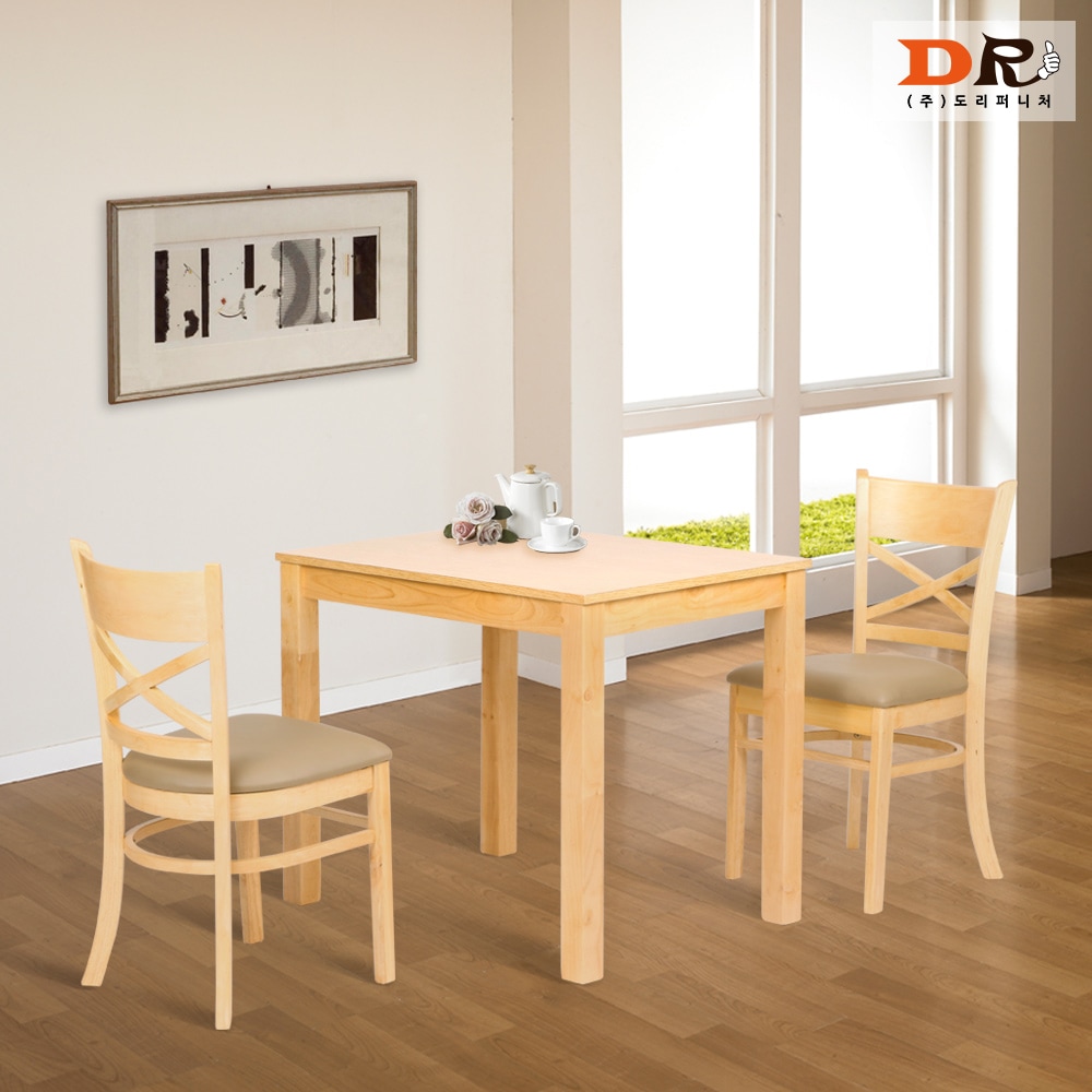 도리퍼니처 원엑스 2인 식탁 세트 / 업소 주방 가게 식당 테이블 조립식 원목 의자