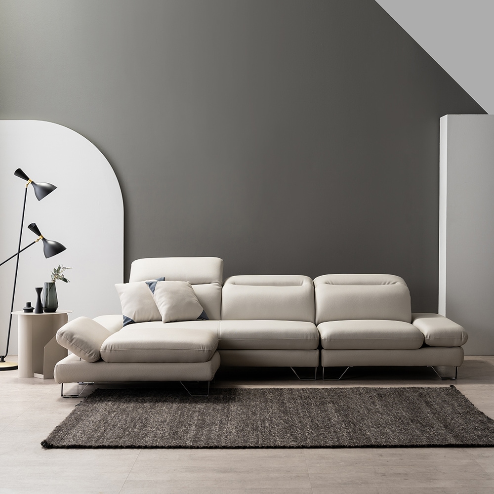 [신상품] 우아미가구 커브 4인 무빙헤드레스트 가죽 소파 2color(ㄷ자다리 무료)