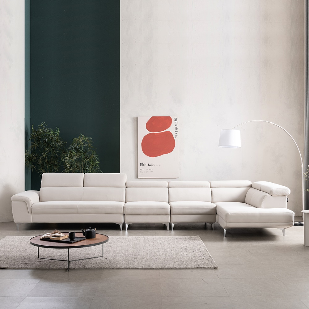 우아미가구 쿠폰 3천원 할인 / 호리즌 8인 코너 무빙헤드 아쿠아텍스패브릭 소파 2color