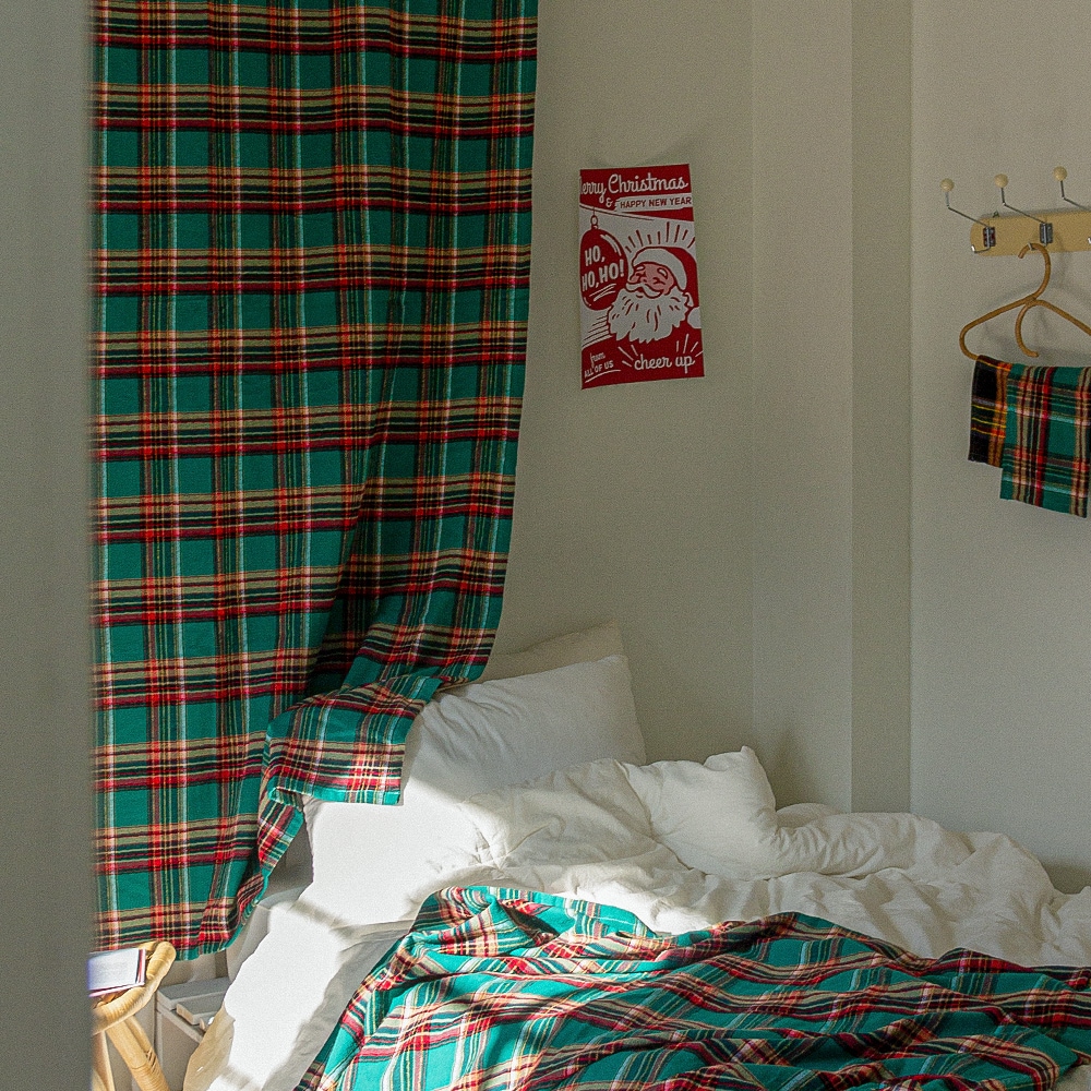 [신상품]몽헤브 노엘 빈티지 그린 체크커튼 3size