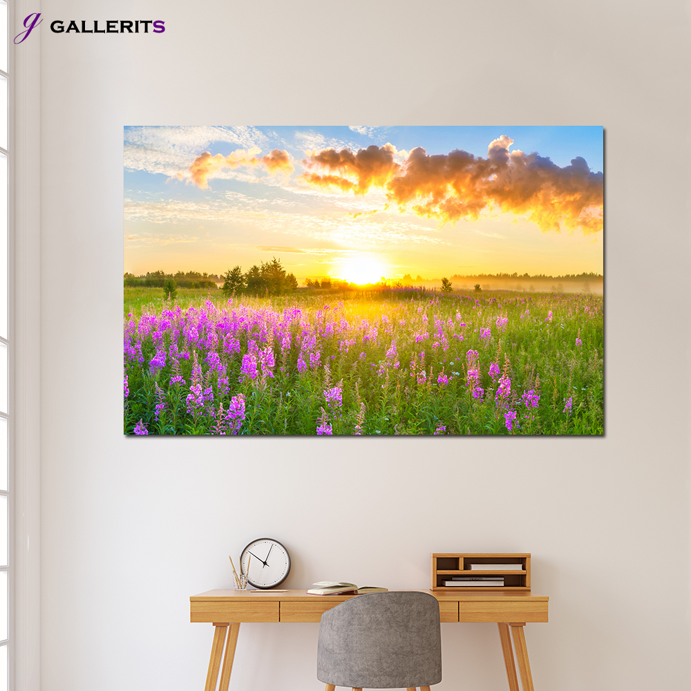갤러리츠 핑크 들판 일출 사진 풍수지리 인테리어 그림