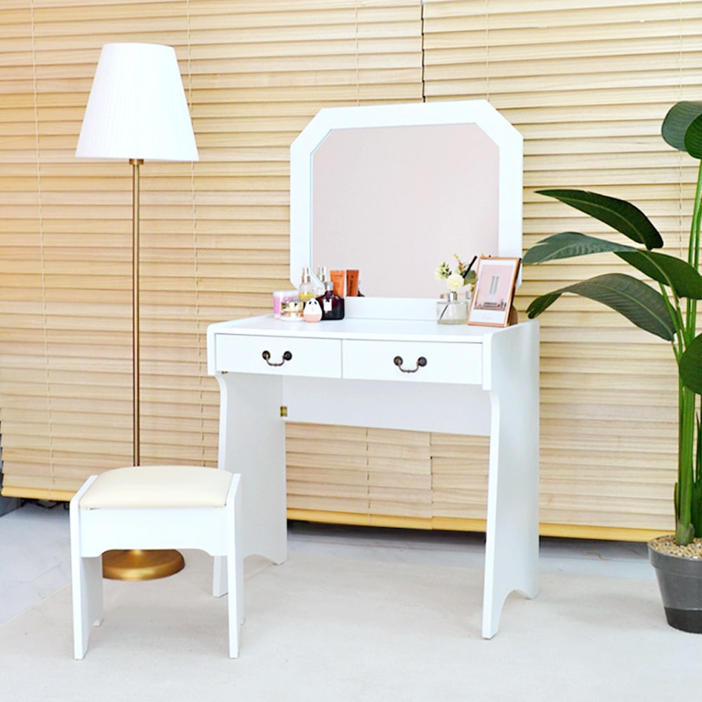 [신상품] 미세몽 하니 화이트 화장대서랍장 엔틱 원목 수납 입식 콘솔 수납장 화장대 세트