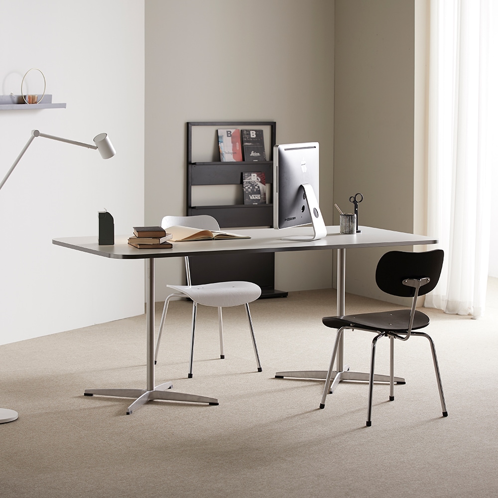 모모드 화이트 HPL 실버엣지 사각 미드센츄리 테이블 4인용 6인용 식탁 1400