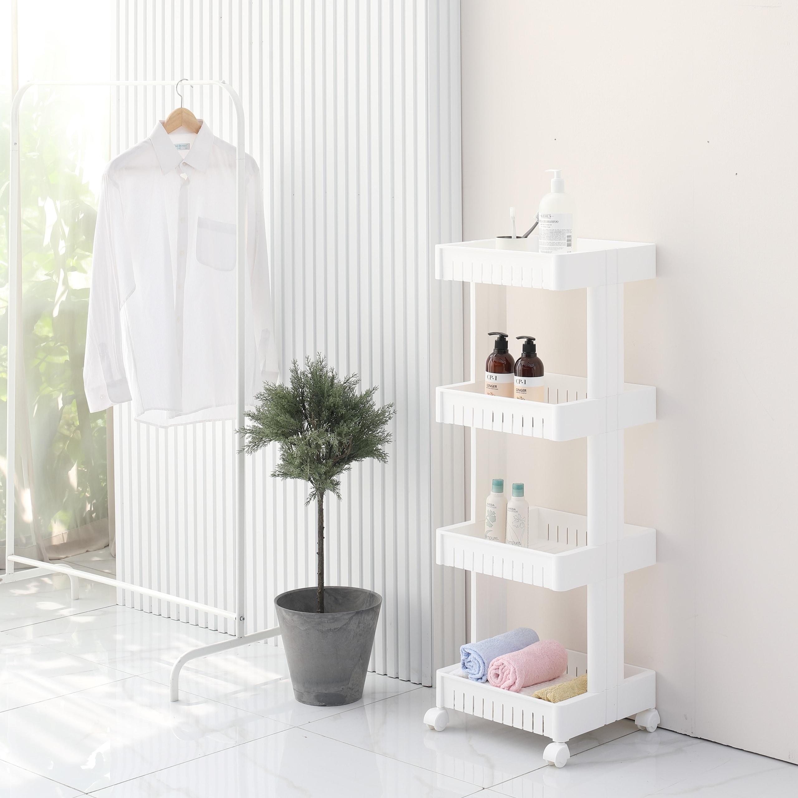 [오늘출발] [신상품] 오두막하우스 웰이즈 이동식 트롤리 다용도 수납 정리 선반 대형 4단