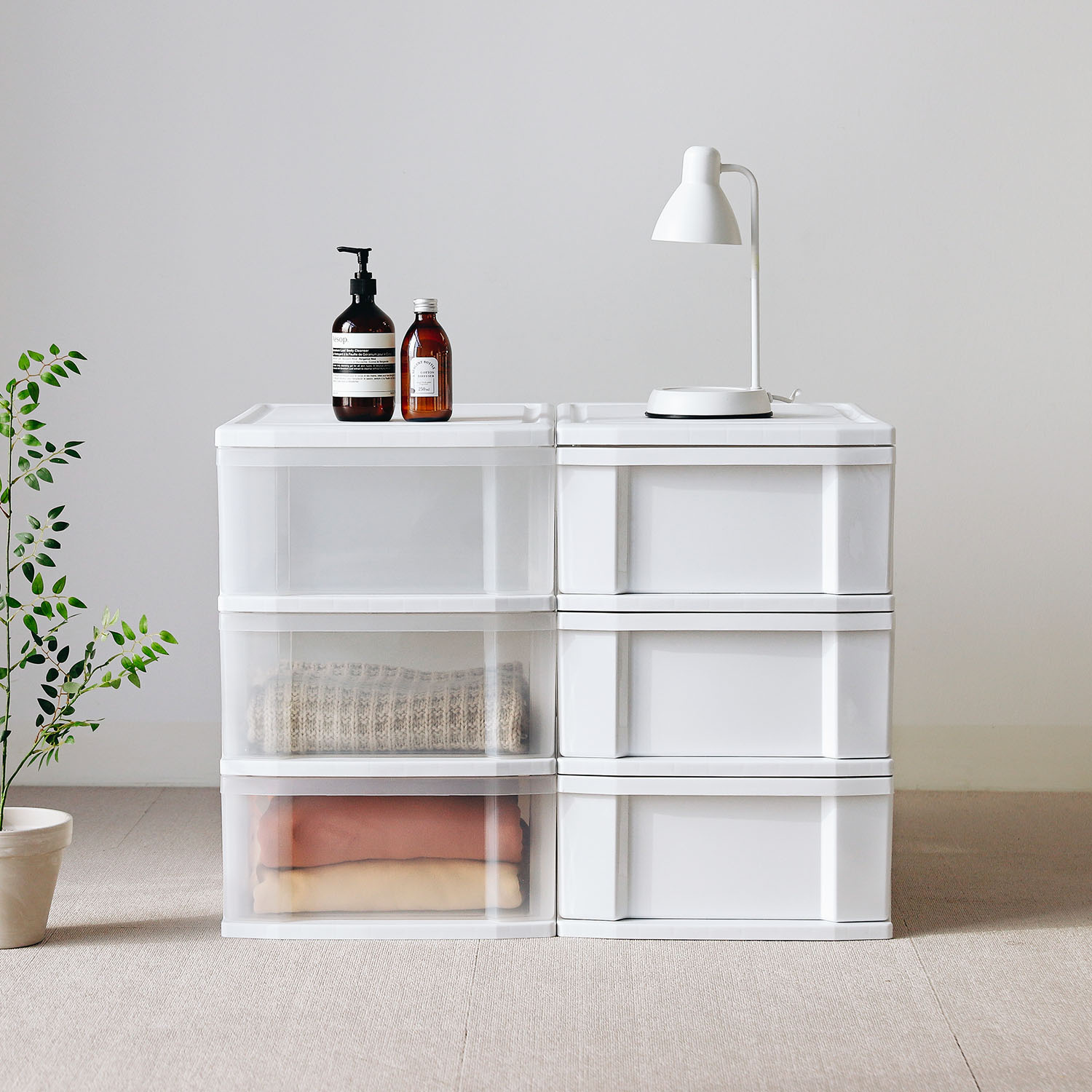 아이리스코리아 국내생산 완제품 3단 누네 와이드 플라스틱 서랍장 옷 수납 옷장정리 수납장 폭 50cm 