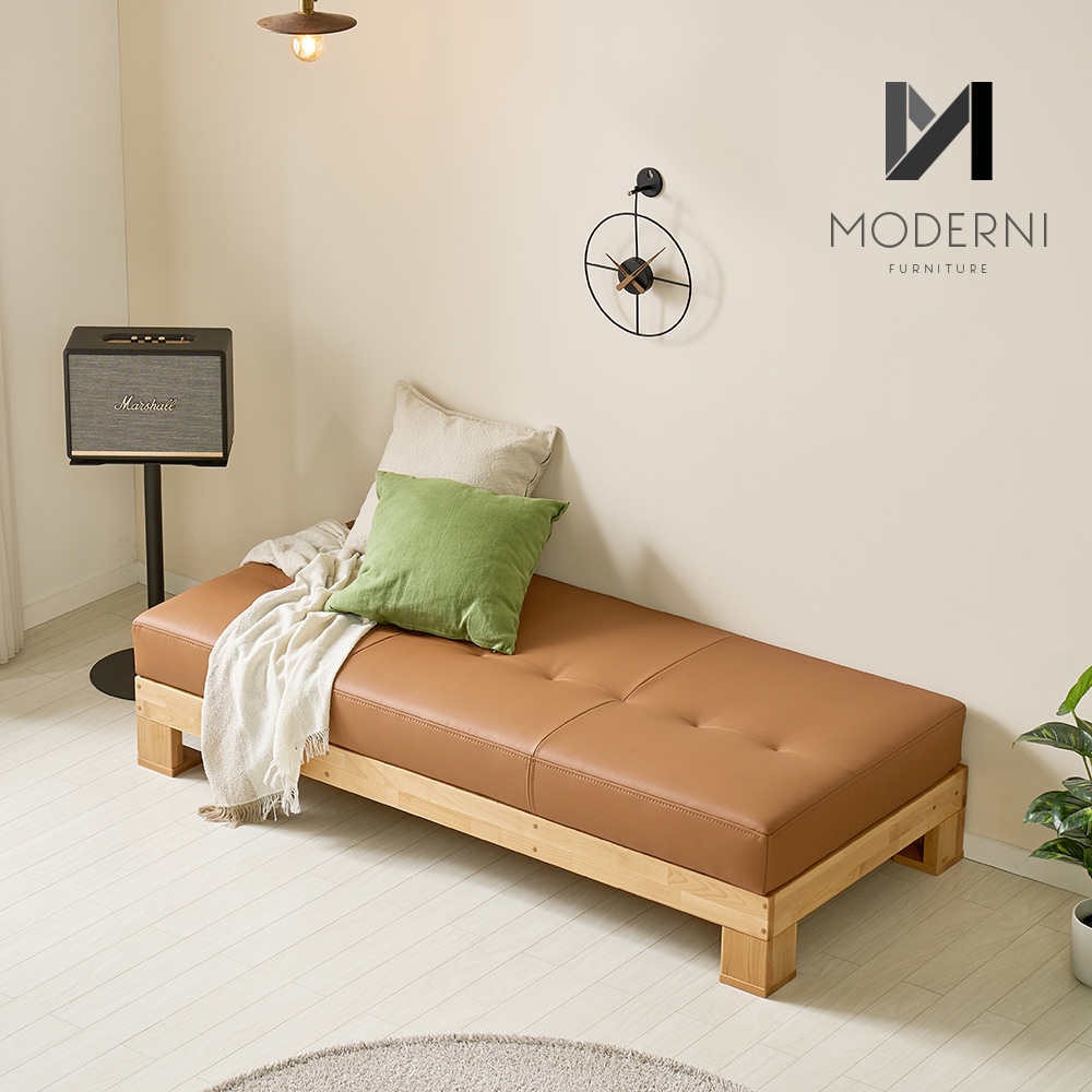 [신상품] 모더니가구 카라멜 기능성가죽 원목 소파베드 4인용 2colors