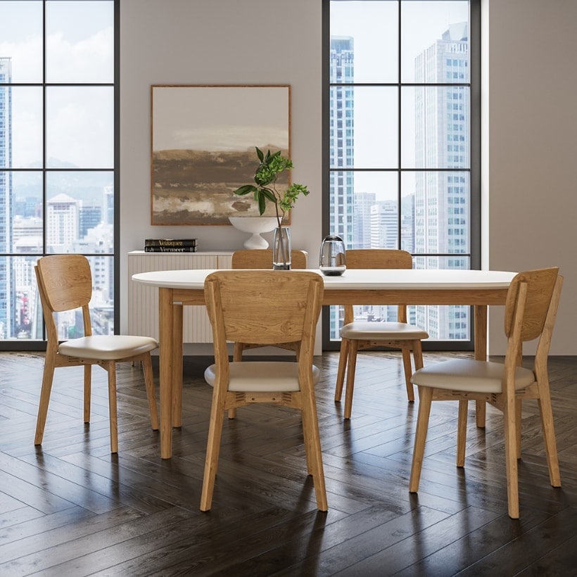 까사미아 카르네 세라믹 타원형식탁 6인세트 1800 내추럴_가죽체어6EA 