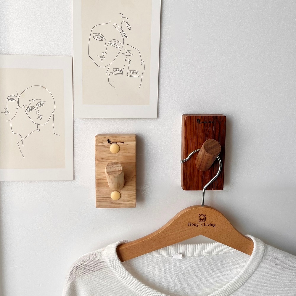 [신상품]홍스리빙 1구 접착식 현관 모자 마스크 가방 키 걸이 우드 나무 벽걸이 후크