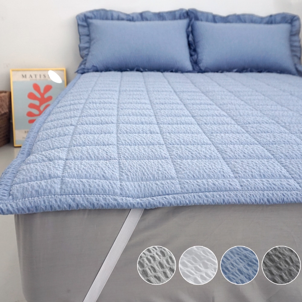 바숨 선염 시어서커 고정밴딩 여름침대패드 SS/Q/K/LK/SK/패밀리 4colors - 선염패드 SS 110x200_그레이 
