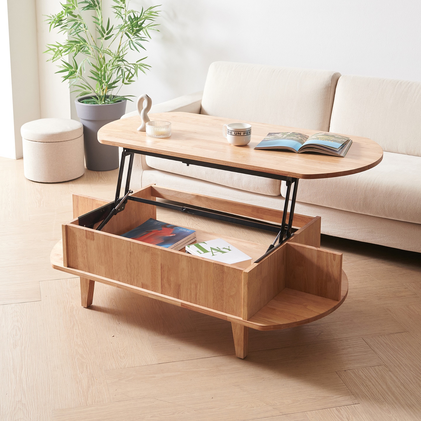 해피아이 레노미 고무나무 원목 리프트테이블 2size 