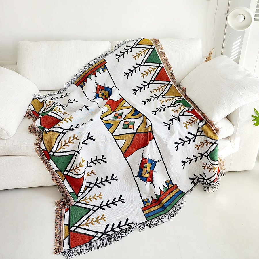 [신상품] 블랑쉬하우스 피카비아 기하학 에스닉 블랭킷 소파커버/러그/블랭킷
