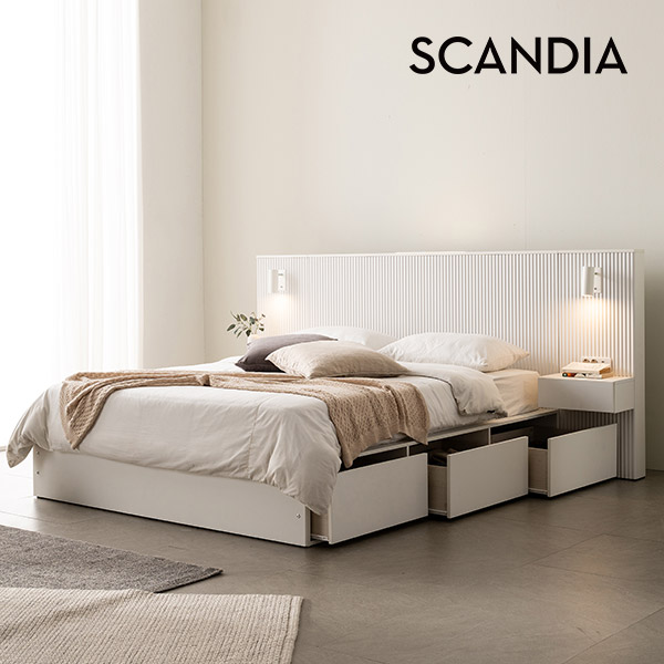 [신상품] 스칸디아 최종가 24.9만/에센셜 템바보드 호텔 수납침대(매트제외)SS/Q/K/LK(헤드LED제외) - 04. 침대(LK-매트제외)_화이트