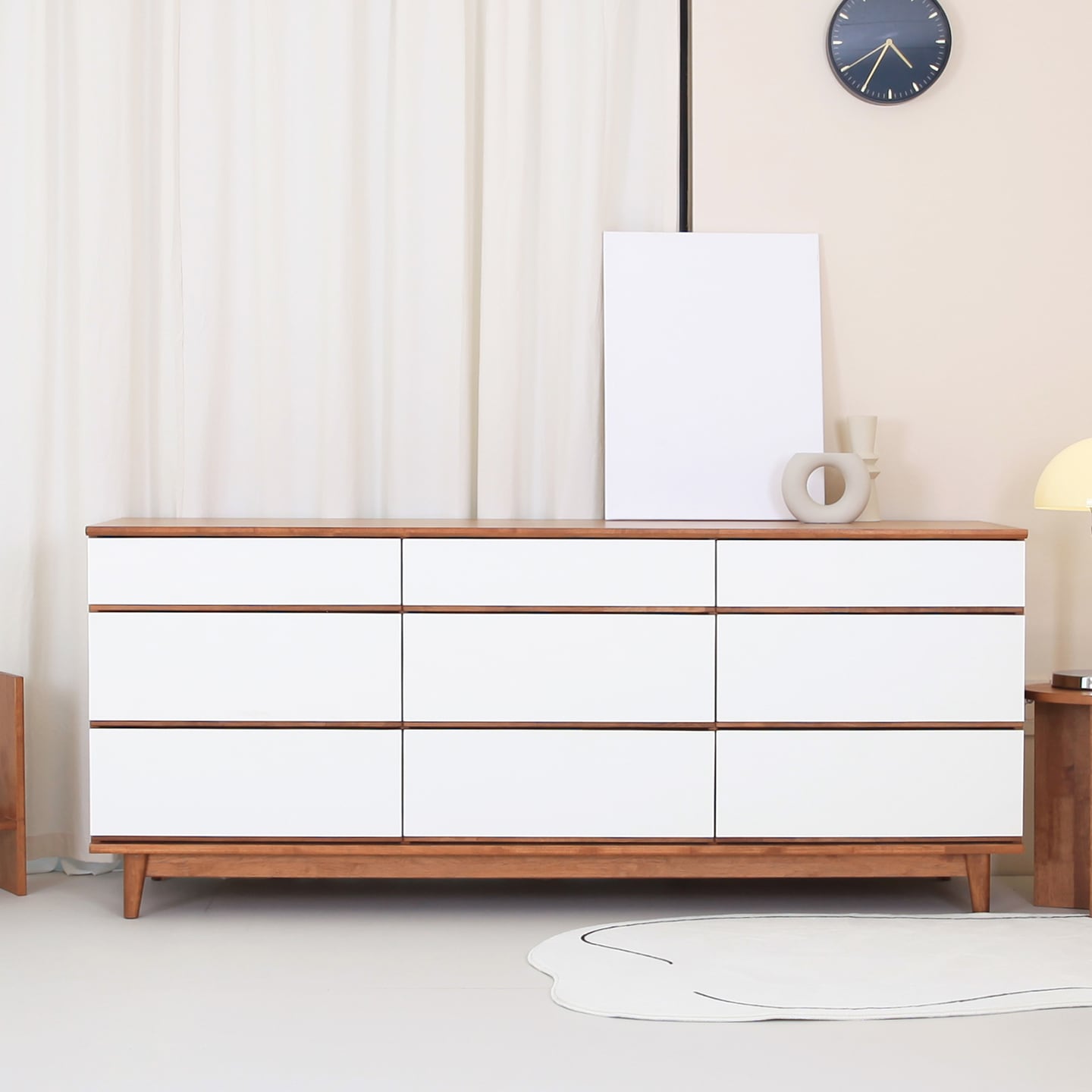 [신상품]온어우드 크림라떼 3단 1800 와이드 원목 옷 서랍장