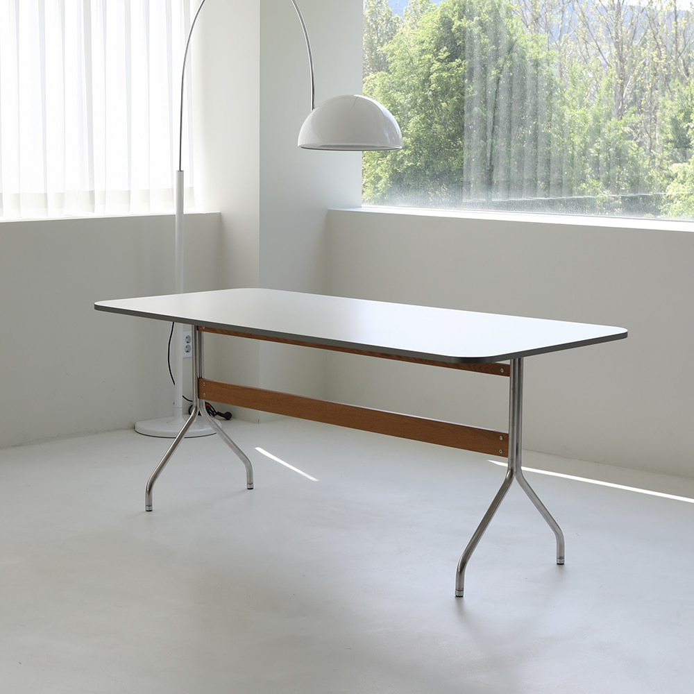 모모드 화이트 HPL 실버엣지 사각 미드센츄리 카페 테이블 6인용 식탁 1800 오튼