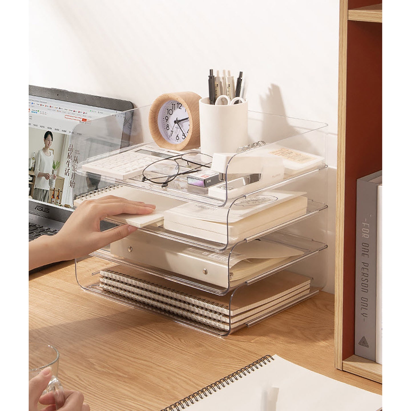 스퀘어상점 쌓는 오픈트레이 서류정리함 테스크테리어 사무실꿀템 책상정리용품 파일수납함