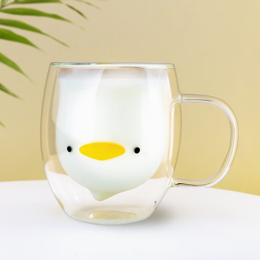 레토 1+1 이중 내열 유리컵 손잡이 오리 예쁜 물컵 유리잔 컵 LGC-D03