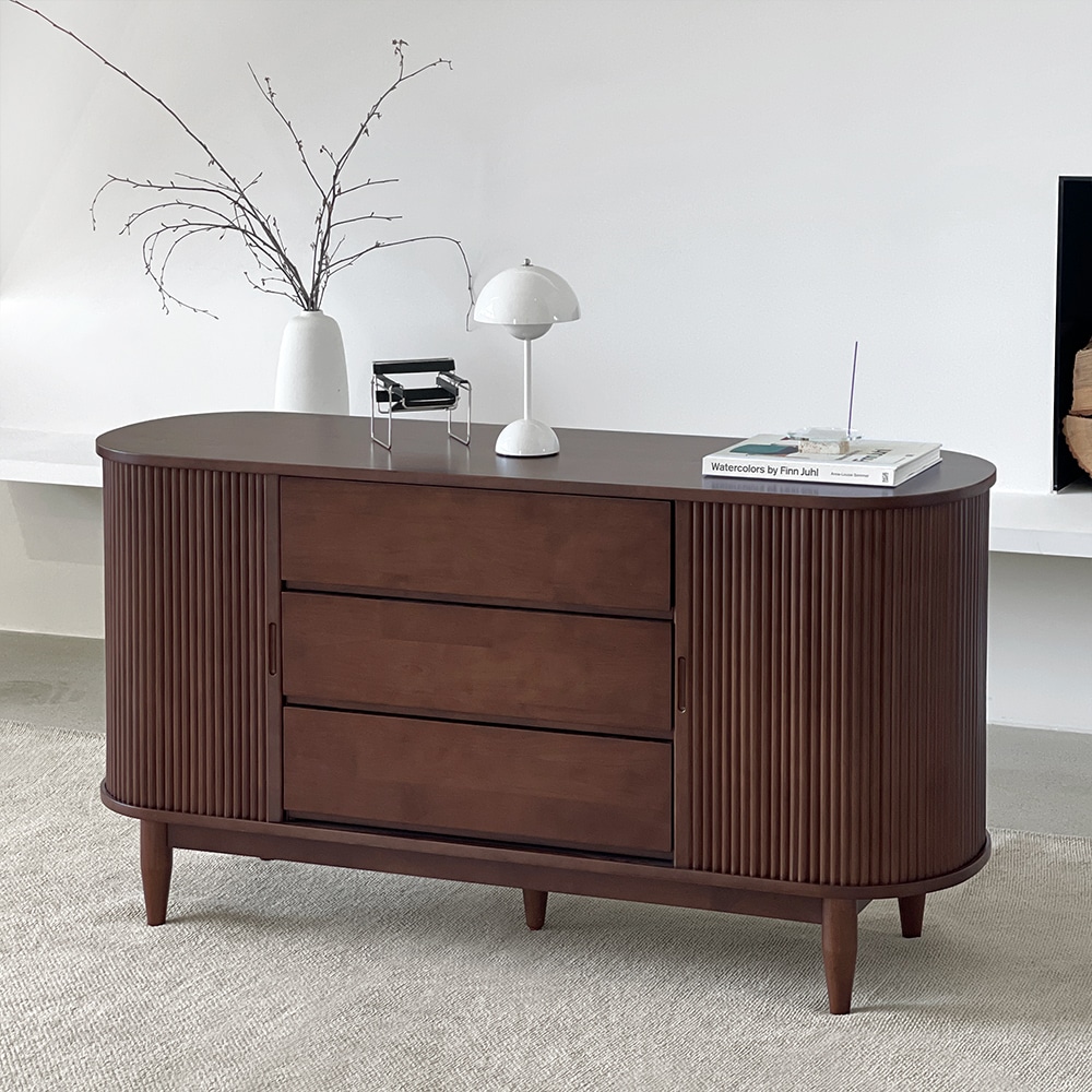 [신상품] 로포텐 로망 고무나무 원목 3단 와이드 서랍장 화장대서랍장 1400