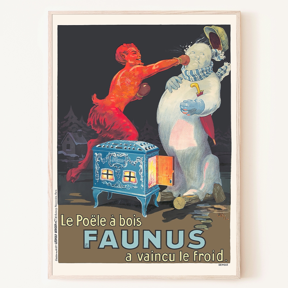 로얄블루아트샵 프랑스 겨울 파우누스 난로 빈티지 포스터 눈사람 인테리어 그림 액자