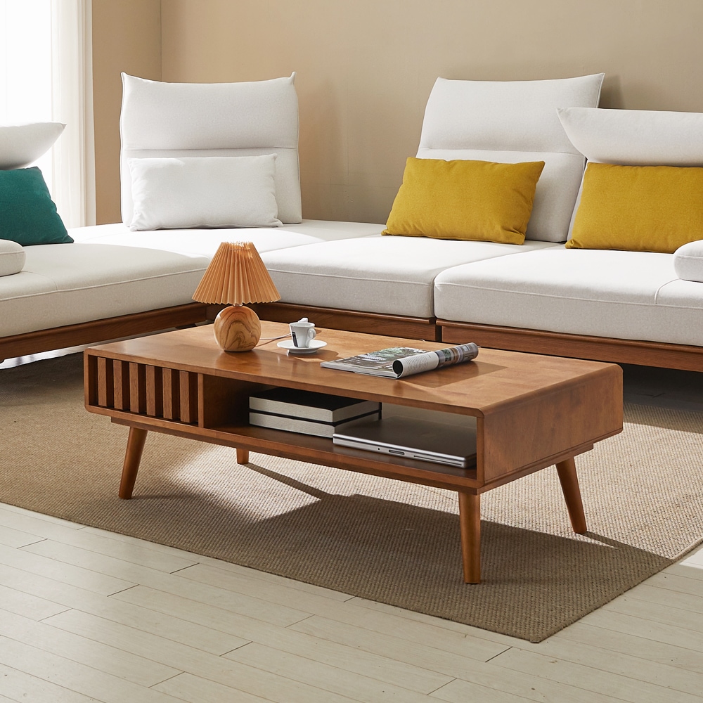 [신상품] 듀퍼니쳐 큐브 고무나무 원목 거실 소파 테이블