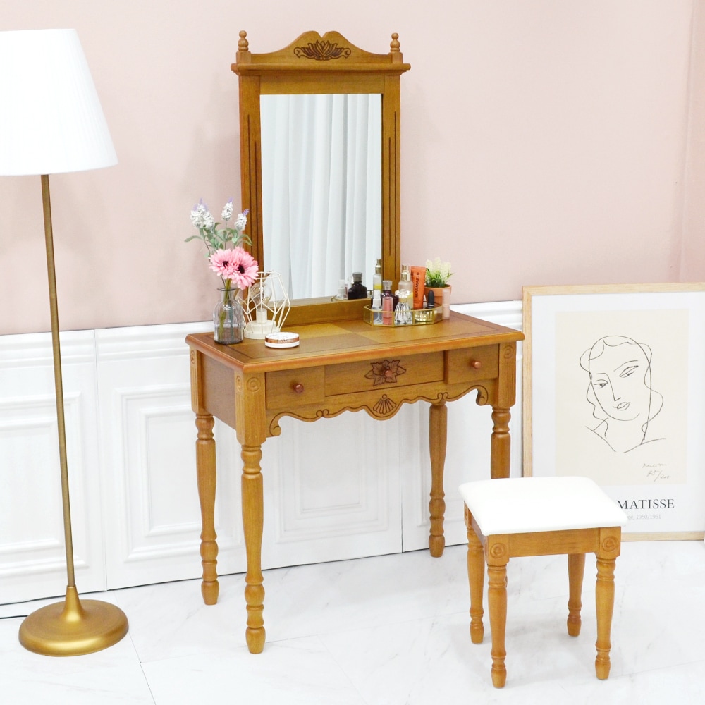 [신상품] 미세몽 피아 화장대서랍장 엔틱 원목 수납 입식 콘솔 수납장 화장대 세트