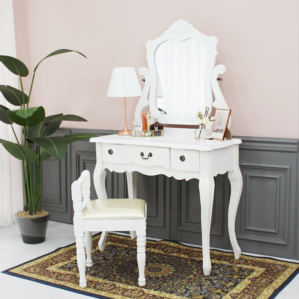[신상품] 미세몽 스카 화이트 화장대서랍장 엔틱 원목 수납 입식 콘솔 수납장 화장대 세트
