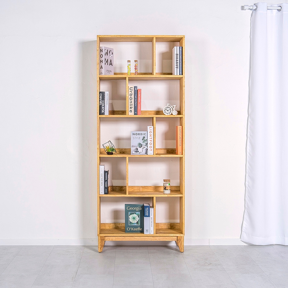 알렌토 가구 파사 고무나무 서재 5단 책장 거실 천연 원목 책꽂이 800