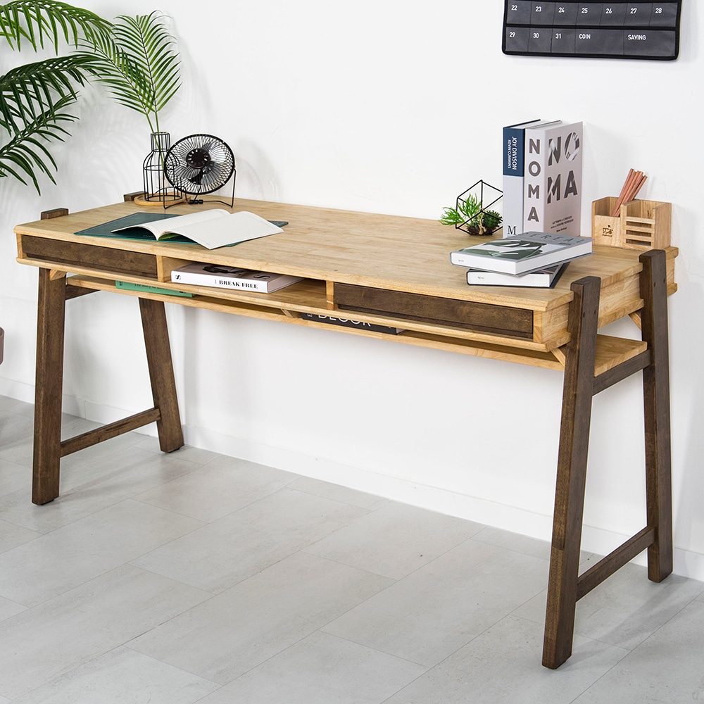 알렌토 가구 하니 고무나무 원목책상 1인용 2인용 와이드 듀얼모니터 컴퓨터책상 서재 책상