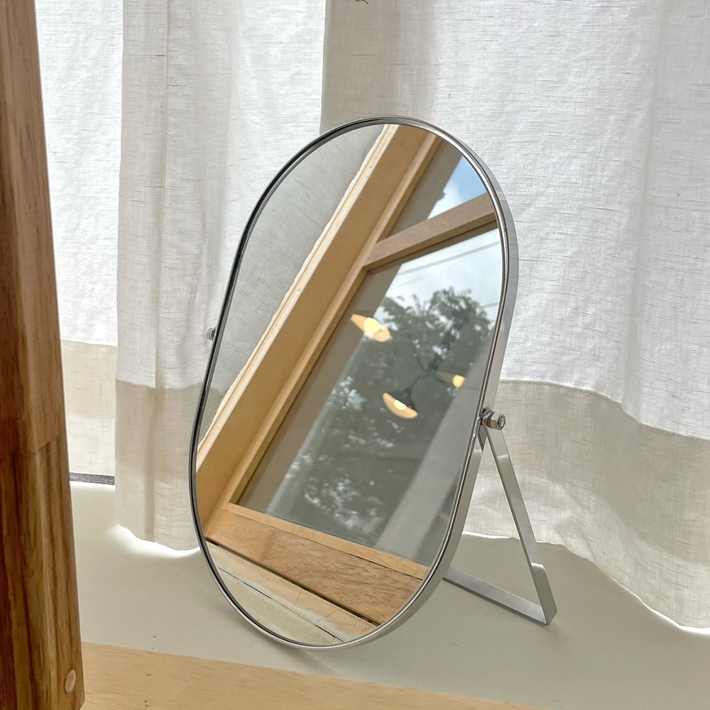 lifebox 타원형 거울 프레임 탁상거울 화장대 화장 책상 탁상용 스탠드 각도조절