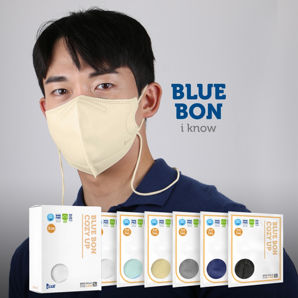 블루인더스 블루본 아이노우 코지업 스트랩 일체형 컬러 새부리형 특대형 성인 마스크 10매