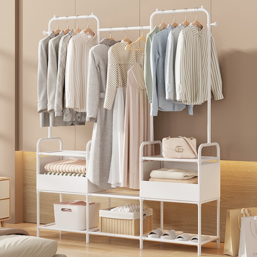 [신상품]모닝라이트 철제 3단 수납형 행거 간이옷장 원룸행거