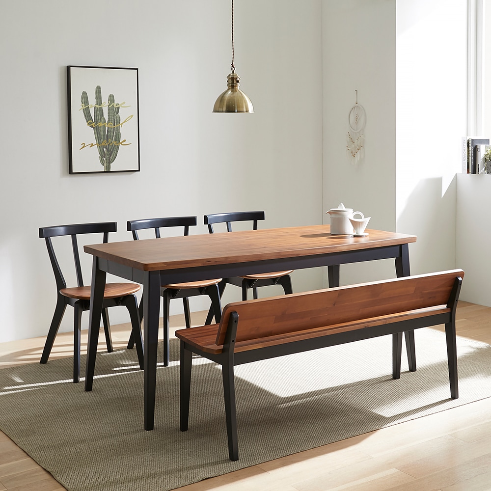 오크빌 아까시 원목 식탁 6인용 벤치세트