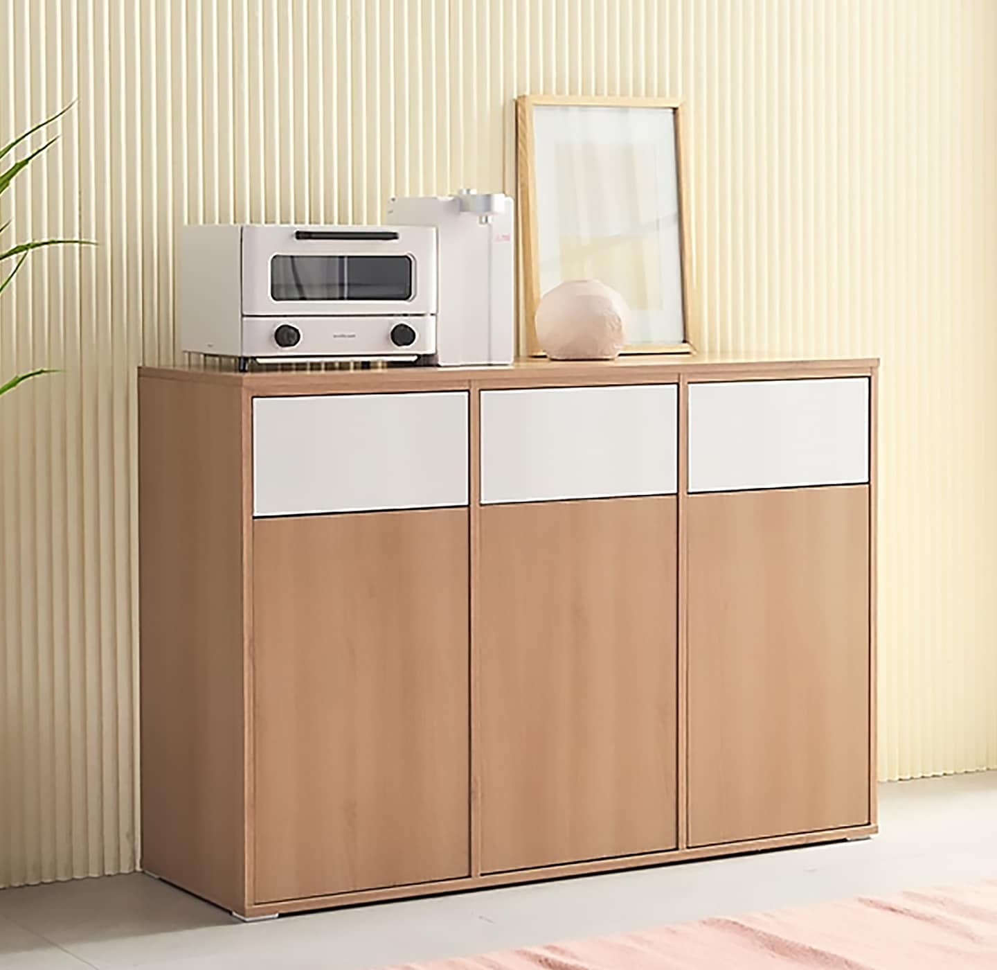 [신상품] 브랜디홈 3칸 다용도 수납장 베란다 거실 주방 수납장 카페장 홈카페장 카페 셀프바 분리수거 수납장