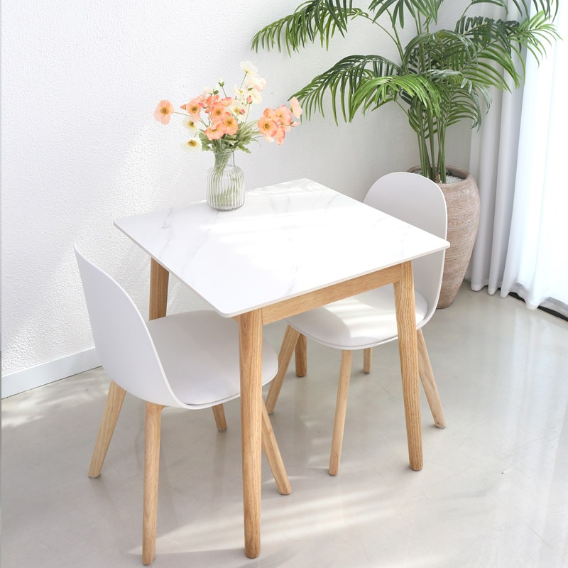 참갤러리 라운드 원목 2인용 세라믹 식탁세트,700 정사각 화이트상판 화이트의자