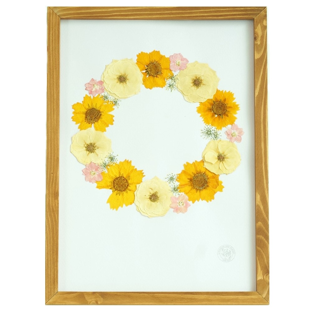 허르비에 A3 금계국 꽃 리스 압화 맞춤 주문 인테리어 메세지 선물 포스터 액자 벽장식
