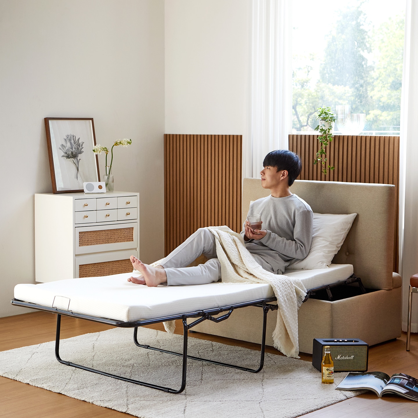 [중고] 베스트리빙 [리퍼]단독 오토만 접이식 침대 겸 소파베드 3colors (메모리폼증정)