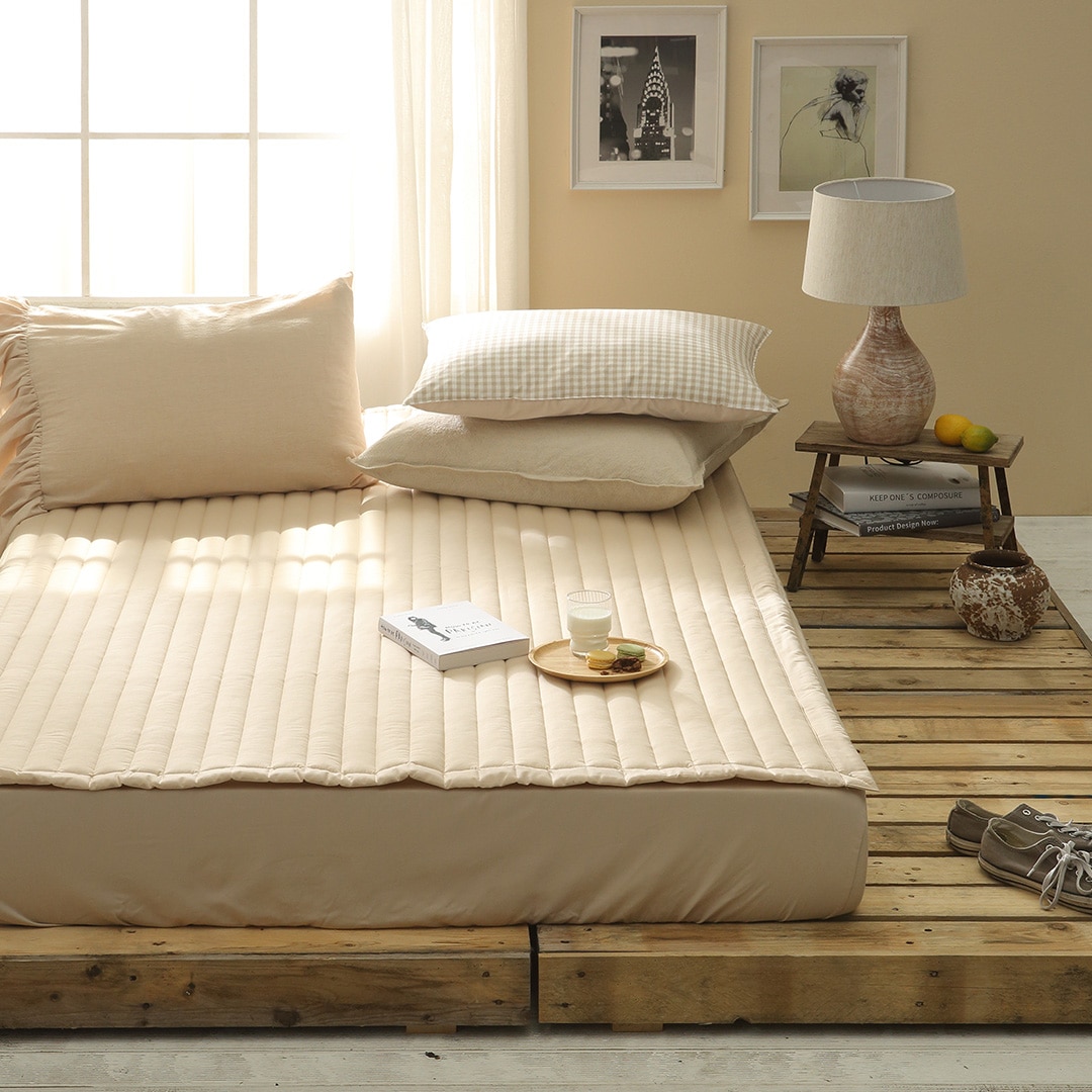 플로라침구 내추럴 40수 순면 고정밴딩 침대패드 SS/Q/K/EK 8컬러 - 내츄럴베이지_02.Q 패드 단품 