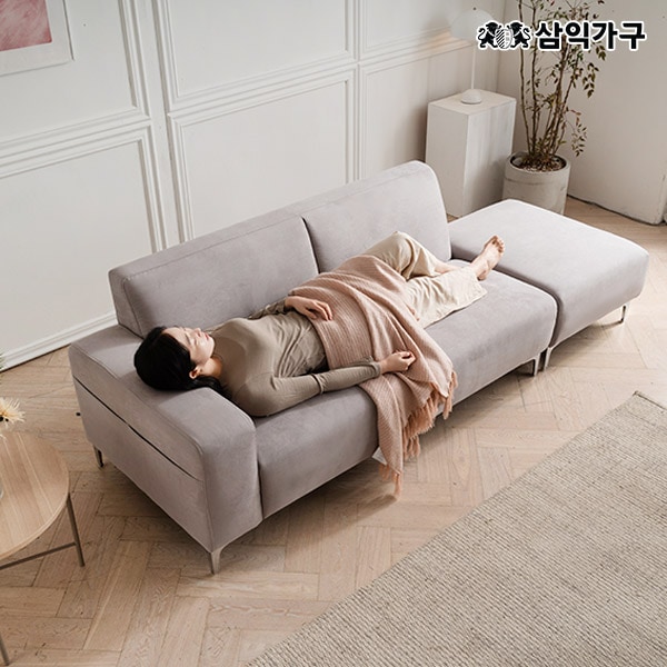 [신상품] 삼익가구 모아나 가죽/아쿠아텍스 3인용 소파 2colors(스툴포함) - 아쿠아텍스_라이트그레이