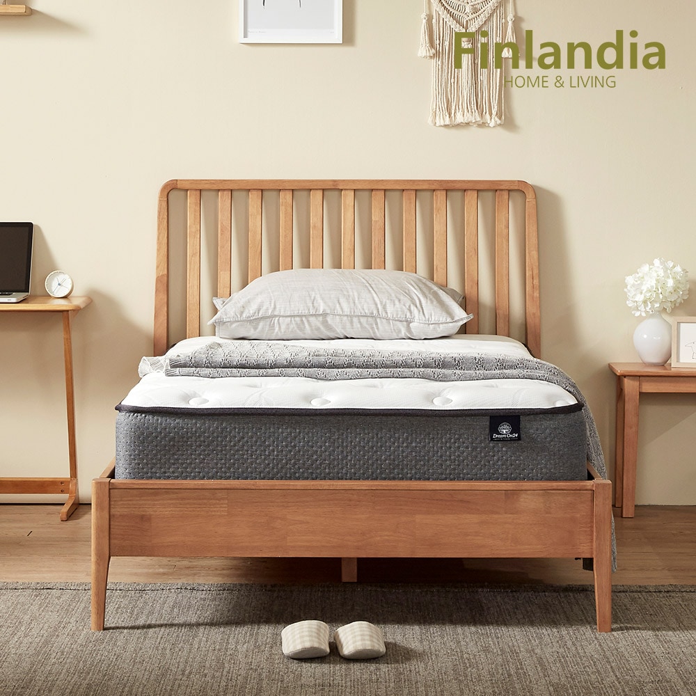 [신상품] 핀란디아 마틴L 고무나무 원목 통깔판 SS/Q 침대 2colors 오크/화이트 - 퀸(Q)_오크