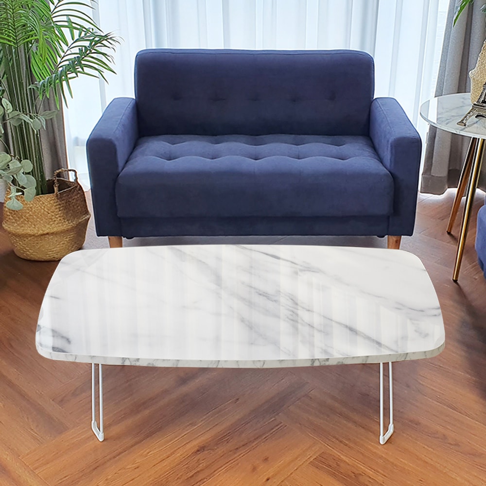 [오늘출발][중고]리드오프 [리퍼] 대리석 타원 좌식 소파 접이식 거실 테이블 - [리퍼]대리석 타원 - 접이식 화이트다리