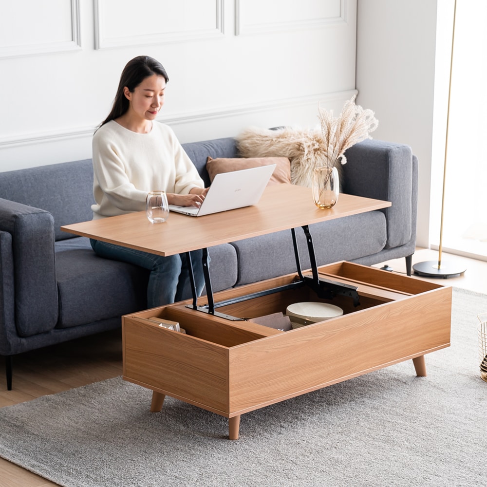 이룸홈 높이 조절 거실 리프트업 쇼파 거실테이블 5colors - (사각)리프트업 거실테이블 800_아카시아 
