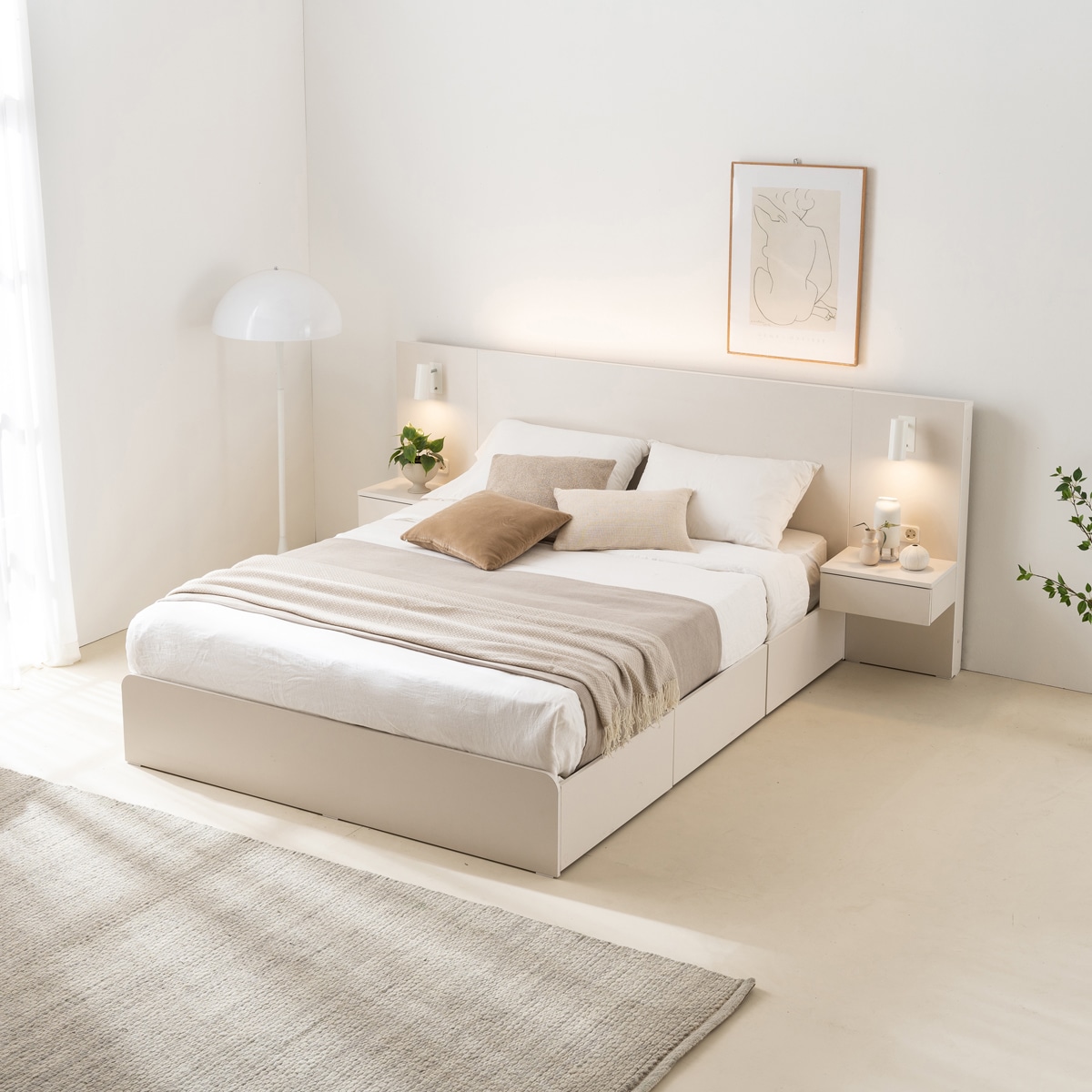 [신상품] 리바트 [단독] 피아프 LED 조명 호텔침대 수납형 SS/Q - 퀸_웜 화이트