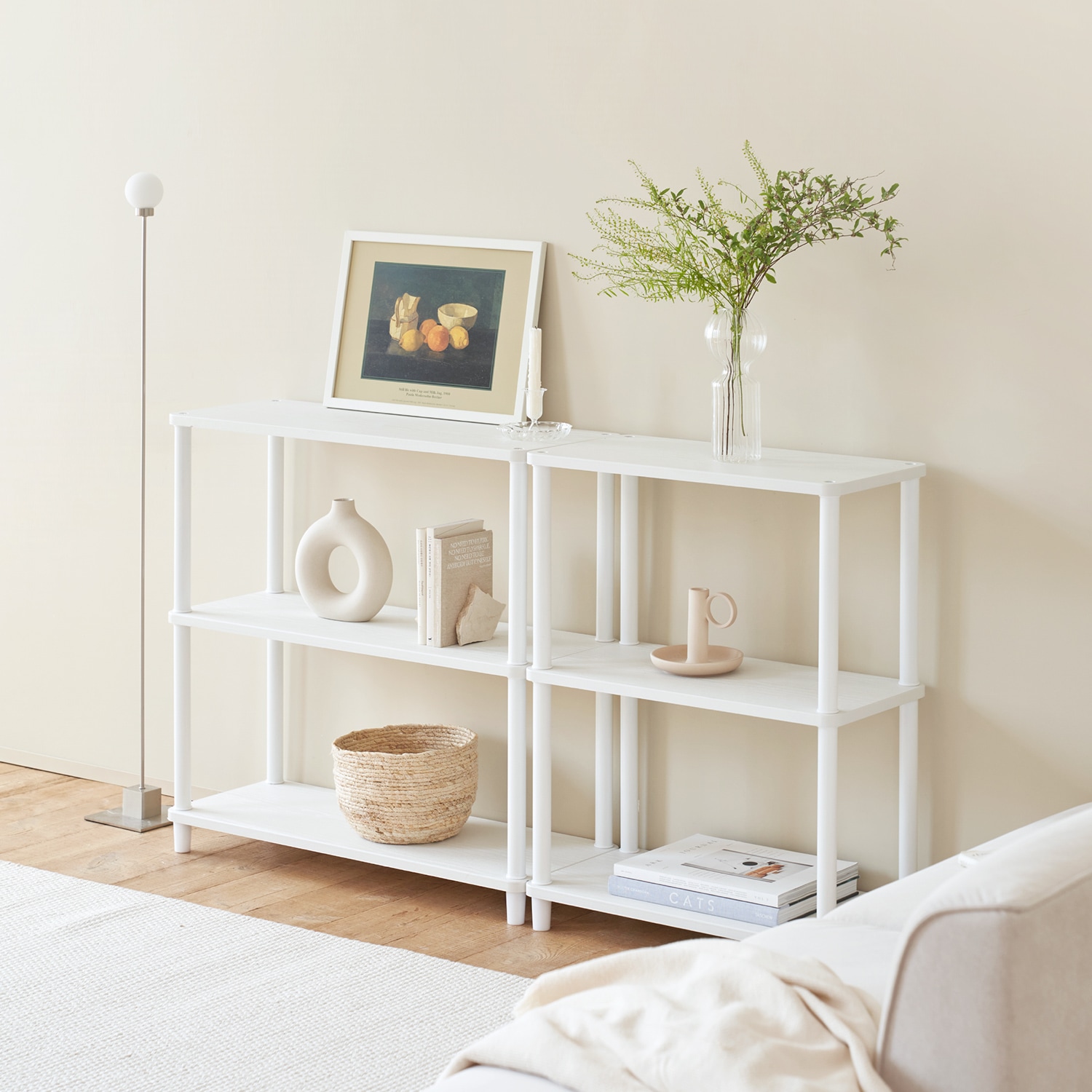 룸앤홈 데일리 라운드 사각 선반 렌지대 주방 수납 다용도 거실 600/800 3단 2colors - 사각선반 화이트_800 