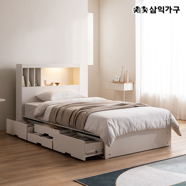 삼익가구 클로드 책장형 LED 4단 수납침대 SS/Q/LK (매트제외) - 01. 슈퍼싱글(매트제외)_화이트 