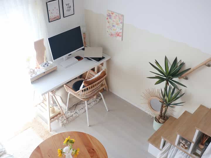 Living room seen from the loft💛

_______________________________
#Overseas interior #一人暮らし #ikea #vlogger #roomtour #リビングルーム #ロフト