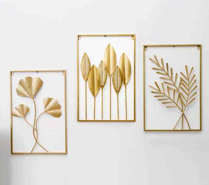 WallDecor Hiasan Dinding Aesthetic Frame Metal Gold Daun Leaf Ginko Scandinavian