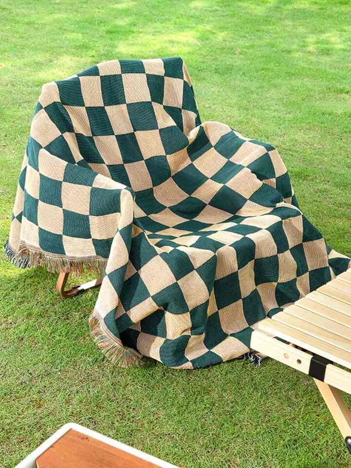 チェック柄 フリンジ エッジ スロー ブランケット