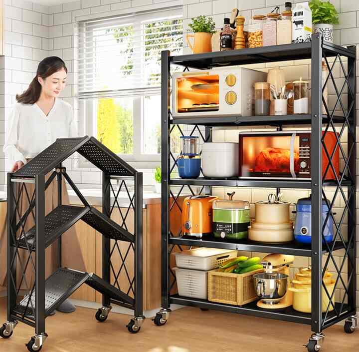 Rak Lipat Portable Tingkat Penyimpanan Dapur Serbaguna Tanpa Instalasi