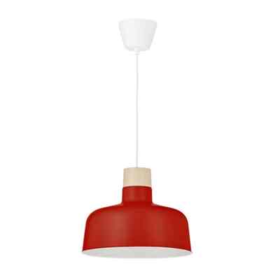 BUNKEFLO Lampu gantung, merah/kayu birch, 36 cm
