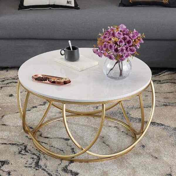 Meja Bundar, Marmer Putih & Gold