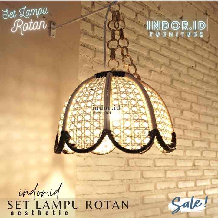 Set Lampu Hias Rotan Gantung